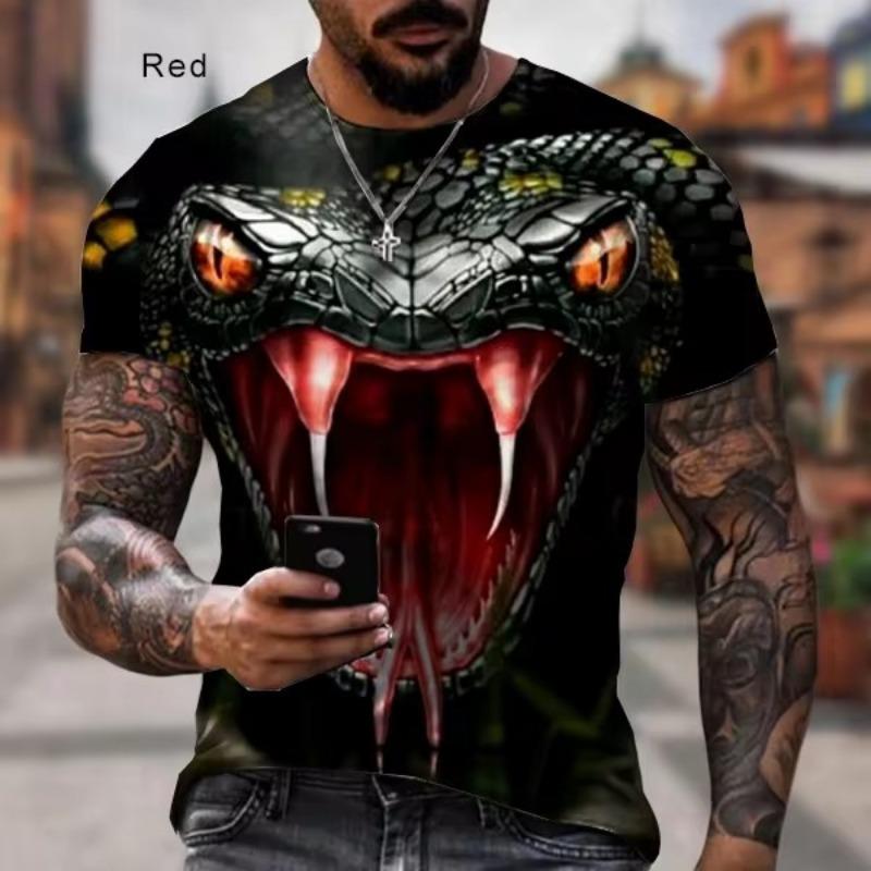 Футболка с 3D-принтом и изображением ужасного животного-змеи, мужская мода, футболки с рисунком кобры, свободные уличные женские топы с круглым вырезом, свободные футболки Harajuku