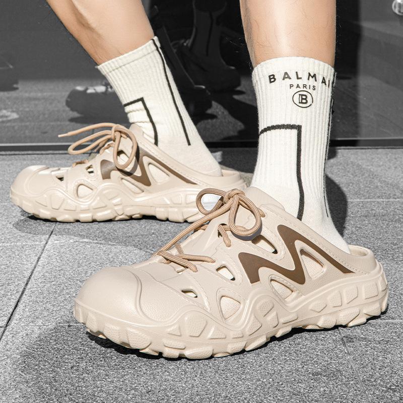 Мода Лето 2025 Новый Стиль Мужские Пещерные Туфли Полые Дышащие Шлепанцы Пляжные Уличные Удобные Легкие Модные Повседневные Сандалии