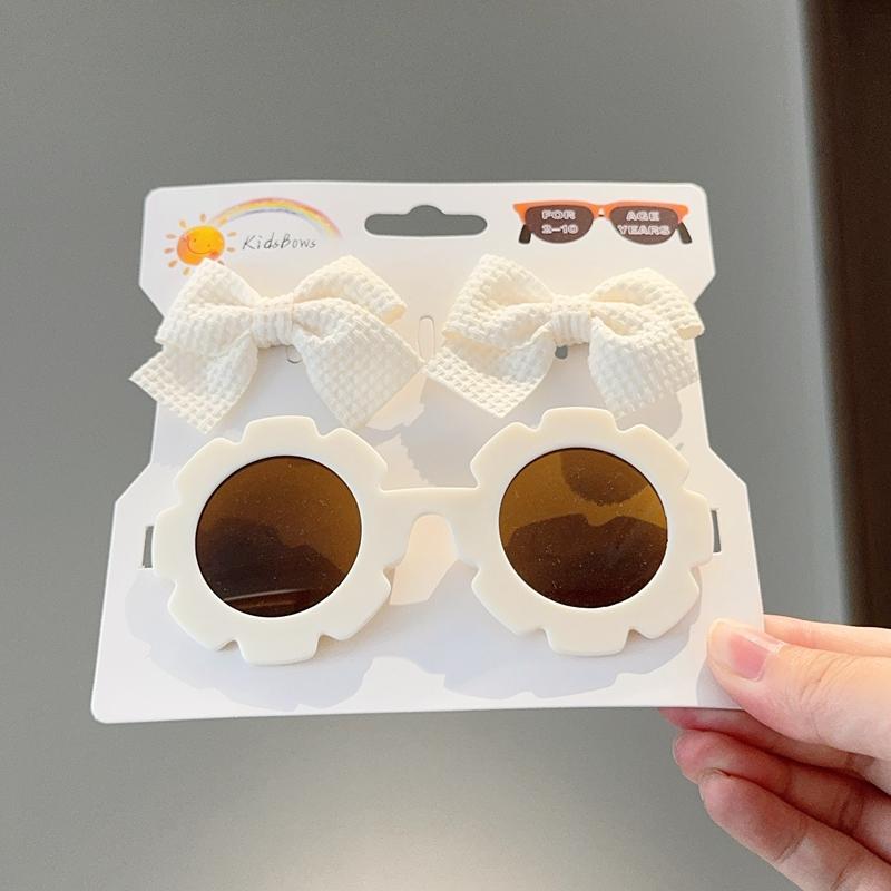 1 комплект Детские головные уборы Очки Однотонные Мягкие Банты Головные повязки Девочки Кружевные Заколки Ретро ободки Солнцезащитные очки Детские Наборы резинок для волос