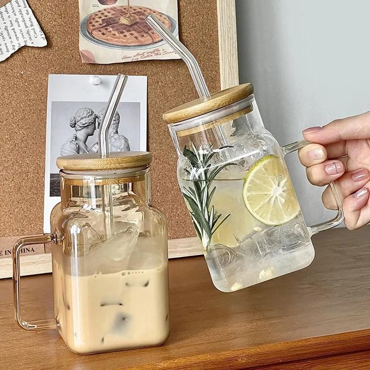 1pc 20oz Mason Jar Cups with Lids and Straws Glass Mugs Iced Coffee Tumbler with Straw Summer Drinkware Home Kitchen Items Tool