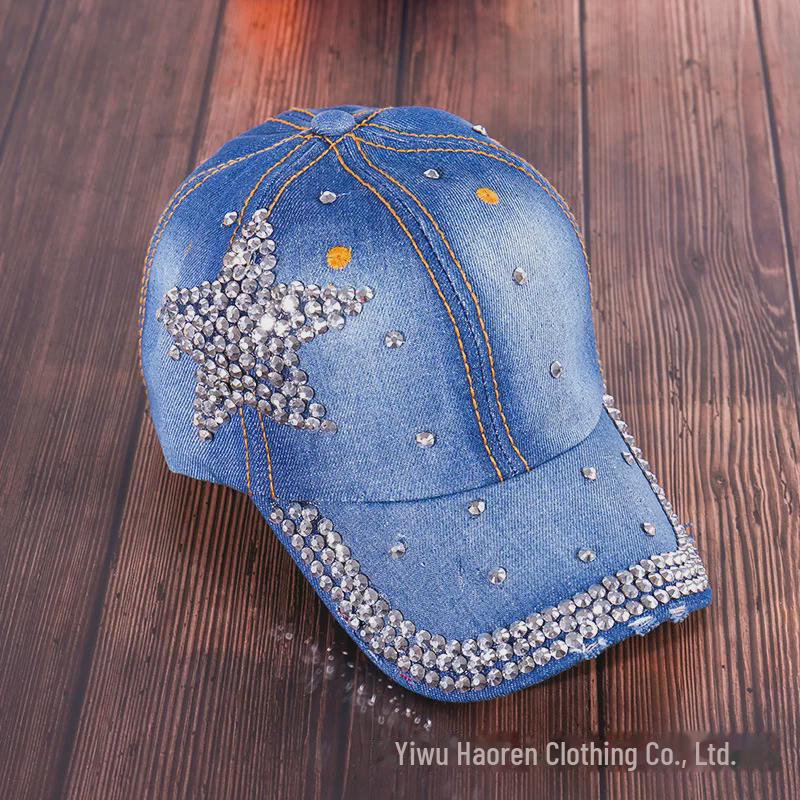 Women's Rhinestone Denim Baseball Cap - Paris Lettering Sun Hat
