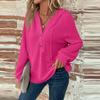 Women Waffle Knit Drawstring Hoodie V-Neck Henley Button Long Sleeve Loose Casual Pullover Top