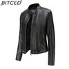 BITCED Rivet Fashion Стойка Кожаная Куртка Однотонная Повседневная Куртка для Женщин Весна/Осень Верхняя Одежда