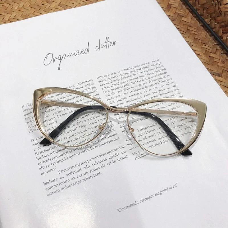 Men Women New Retro Cat Eye Myopia Glasses Fashion Design Metal Frames Luxury High Definition Blue Light Blocking Myopia Glasses