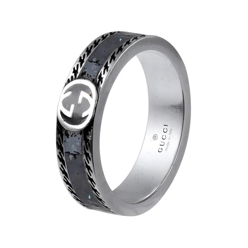 GUCCI GG 925 Sterling Silver Enamel Rings Women's Black 645573-J8410-1064