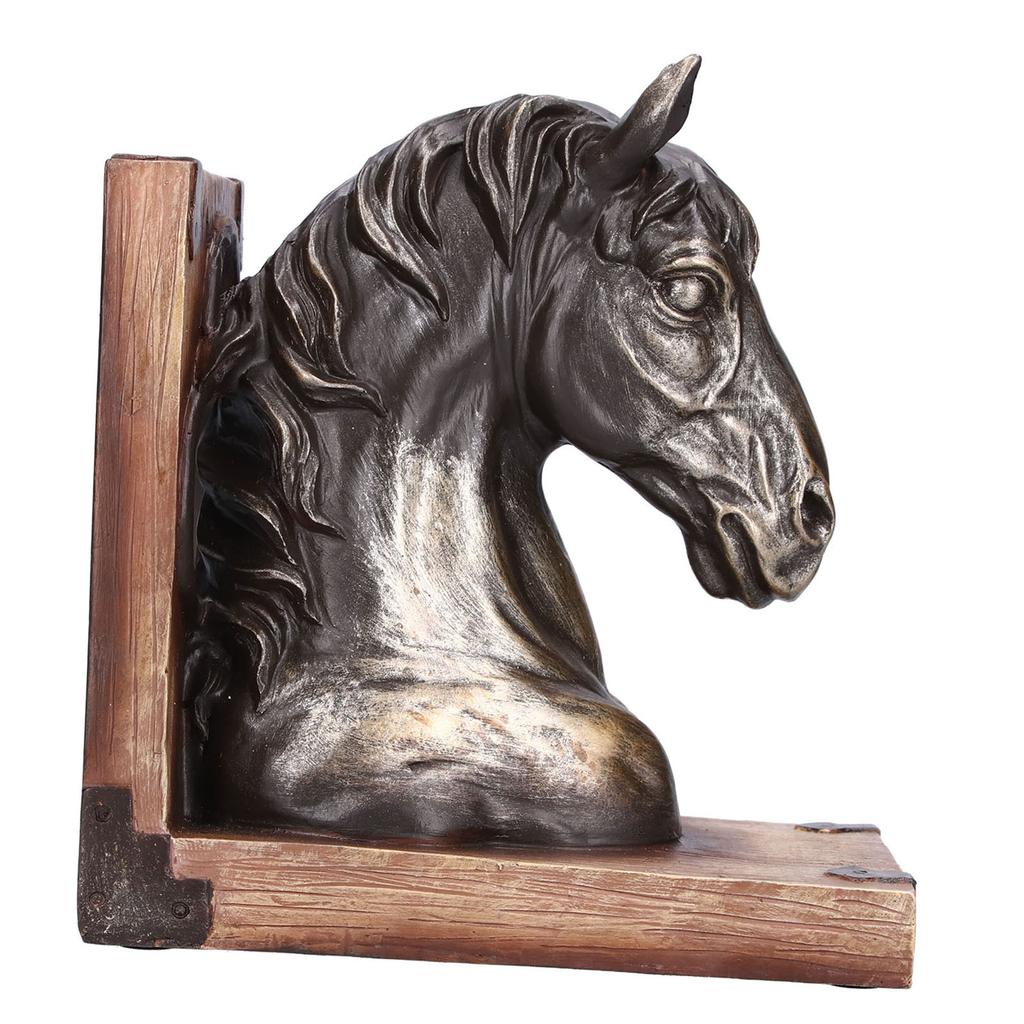 Vintage Horse Bookends Decorative Resin Book Ends for Home Office Desk Bookshelf Decor Horse Head 2 Pcs