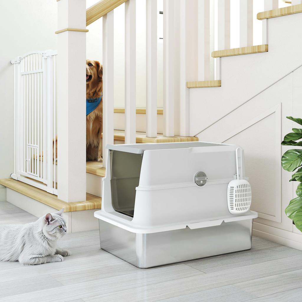 Extra Large Stainless Steel Cat Litter Tray With Scoop Flip Top