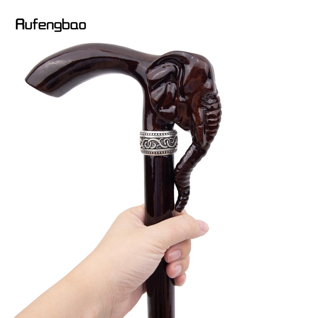 Elephant Brown Wooden Fashion Walking Stick Decorative Vampire Cospaly Party Wood Walking Cane Halloween Mace Wand Crosier 90cm