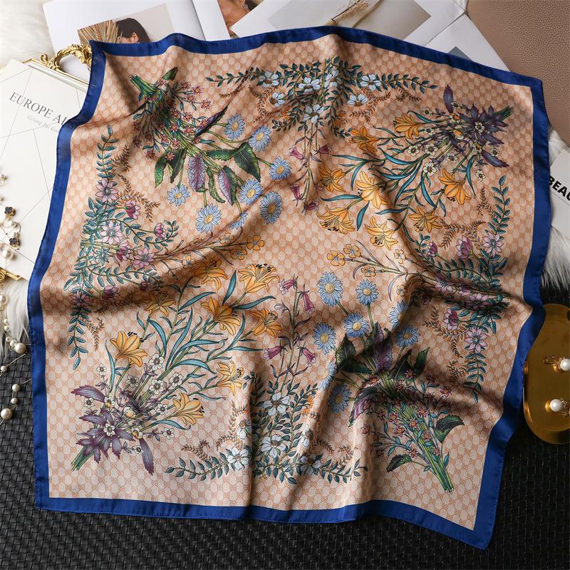 Pink rose print 70 imitation silk high-end square scarf spring and summer thin scarf versatile headscarf for women