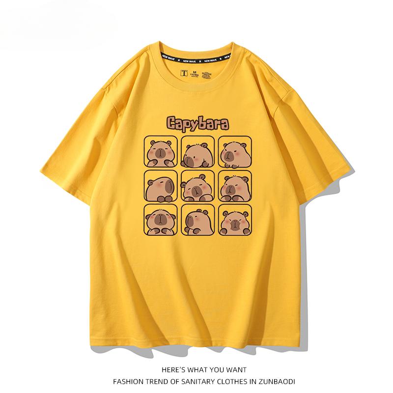 Capybara Cute Expression Graphic T-shirt Casual Fashion Men's High Quality 100% Cotton T-shirt Summer Trend Loose Short-sleeved