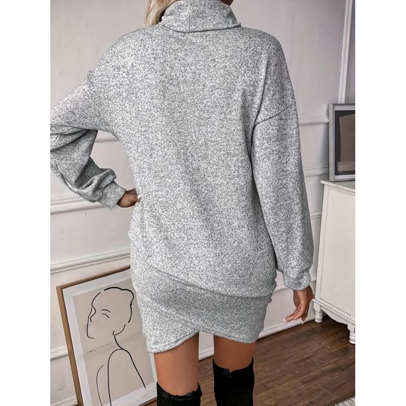 2024 Осень/Зима Однотонное Платье с Высоким Воротником Облегающего Кроя с Длинным Рукавом Необычного Покроя