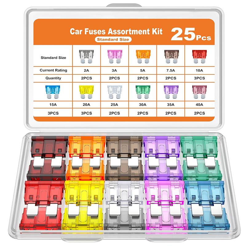 25PCS Standard Blade Automotive Fuse Kit Replacement Fuses Suitable for Cars RVs Trucks from 2A to 40A. Fuses4