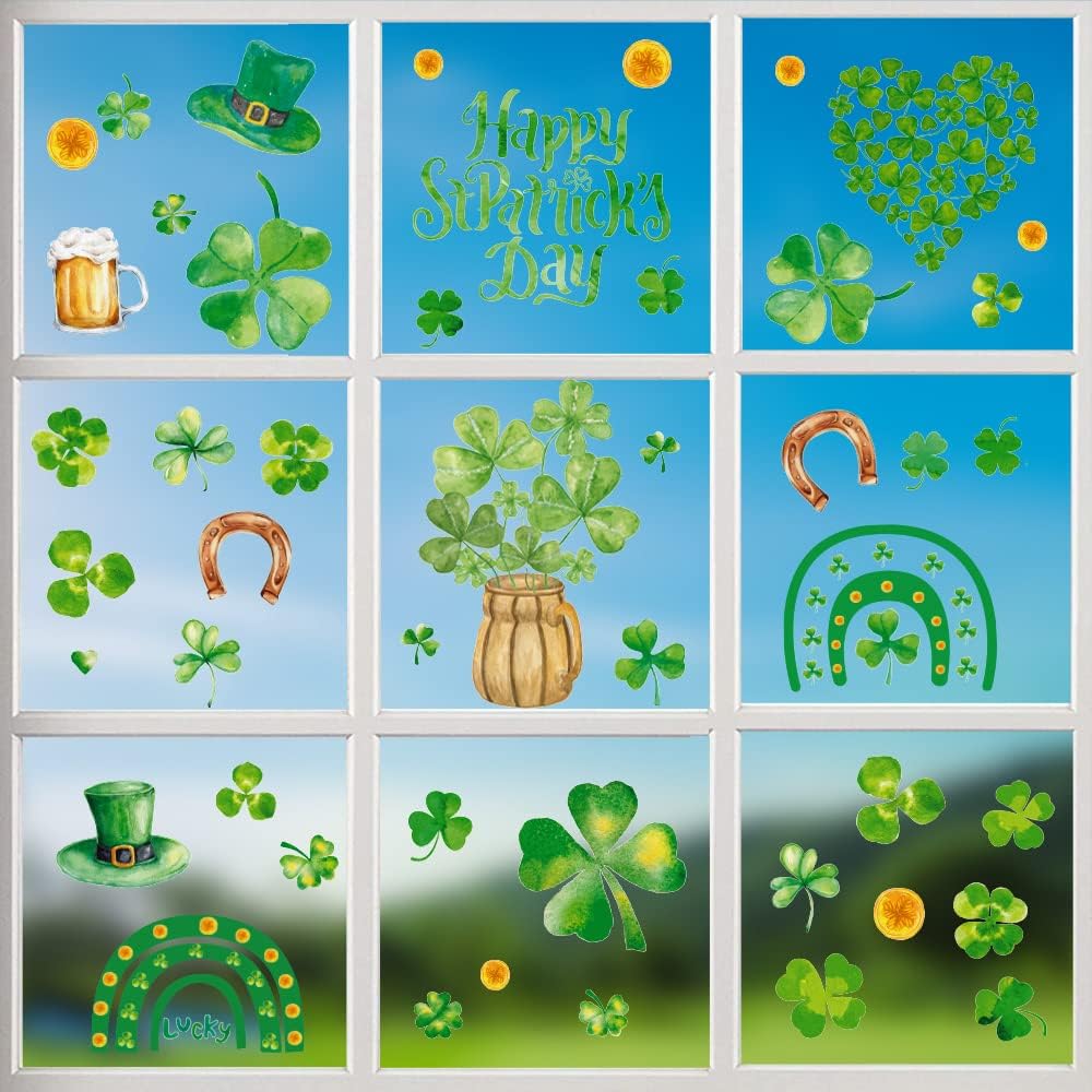 192 PCS 16 Sheets St Patricks Day Decorations Holiday Spring Window Clings - St. Patrick's Day Window Clings Decor Stickers Decals for Glass Window