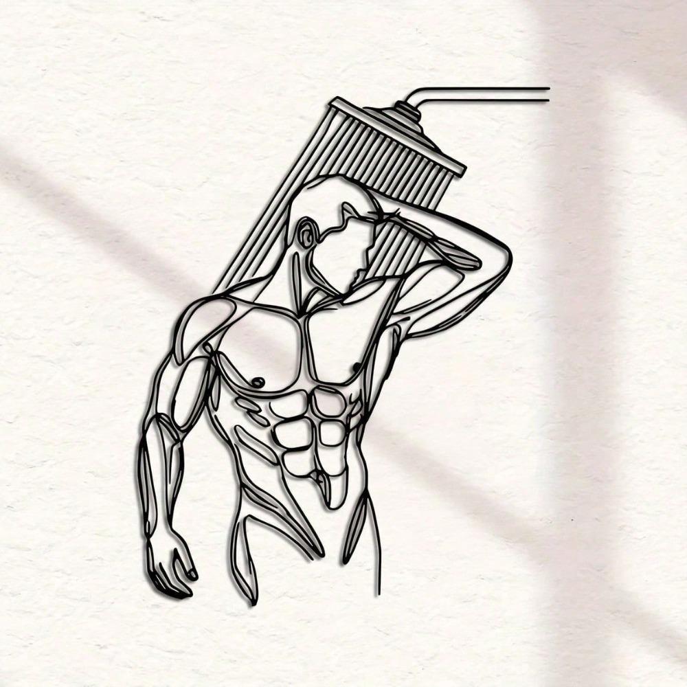 A Muscle Man In Shower Minimalisty Metal Wall Art - Modern Home Decor for Bedroom, Living Room, or Bathroom. Waterproof, Rustproof Installation.