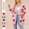 New Valentine's Day Love Knitted Cardigan V-neck Button Medium and Long Coat for Women