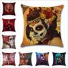 Home Sofa Seat Car Friend Office Gift Pillow Cover Skull Mexican Day of The Dead Goth Girl Linen Cushion