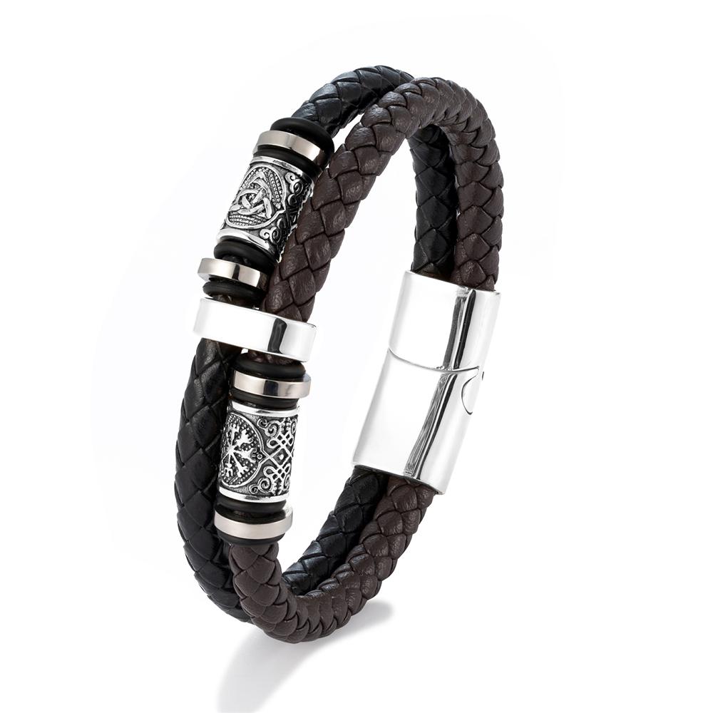 Браслет с рунами викингов из нержавеющей стали и натуральной кожи, регулируемый браслет-бангл, мужской, женский, панк-украшение, скандинавские подарки для пар
