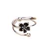 Open Ring S925 Silver Plated Black Flower Adjustable Romantic Love Ring Creative Gift for Women Students