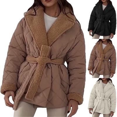 Женская модная и универсальная дизайнерская утолщенная хлопковая короткая куртка с поясом на талии