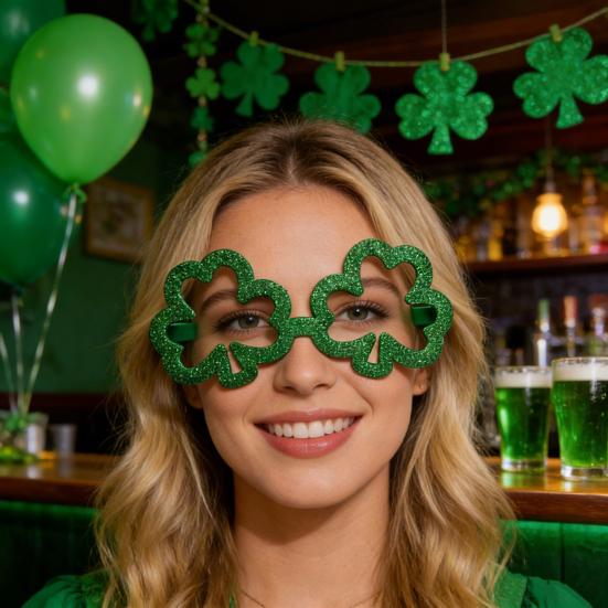 Очки на День Святого Патрика Блестящие Трилистник Бутылка Пива Очки для Глаз Зеленые Счастливые Ирландская Тема Фотобудка Реквизит для Домашней Вечеринки Подарки