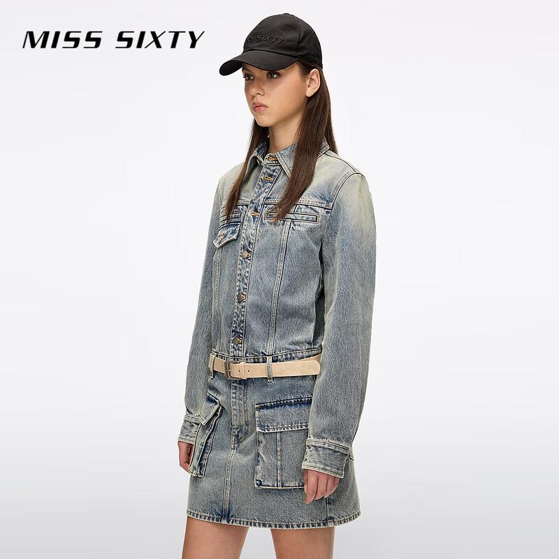 Miss Sixty Женское джинсовое мини-платье с заниженной талией и поясом