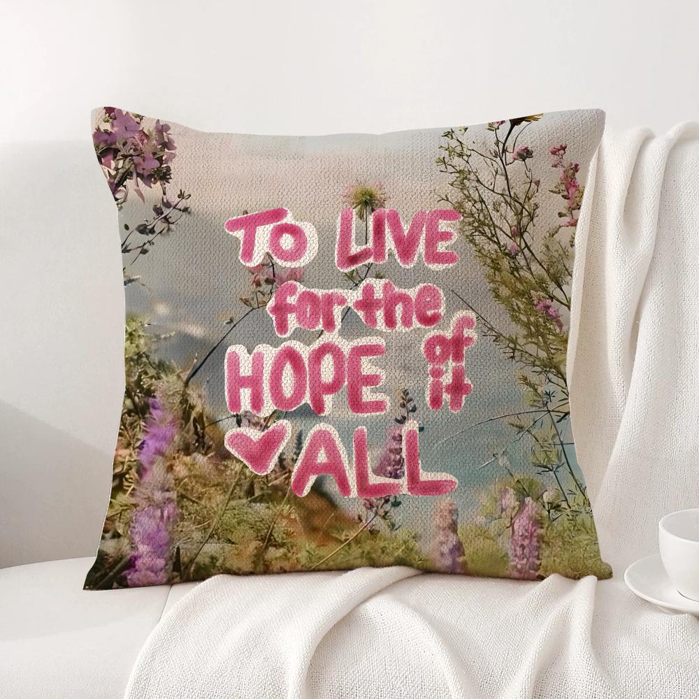 Positive words Cushion Cover Natural Linen Organic Fabric DoubleSided Printing Sofa Home Decor Gift Pillow Cover