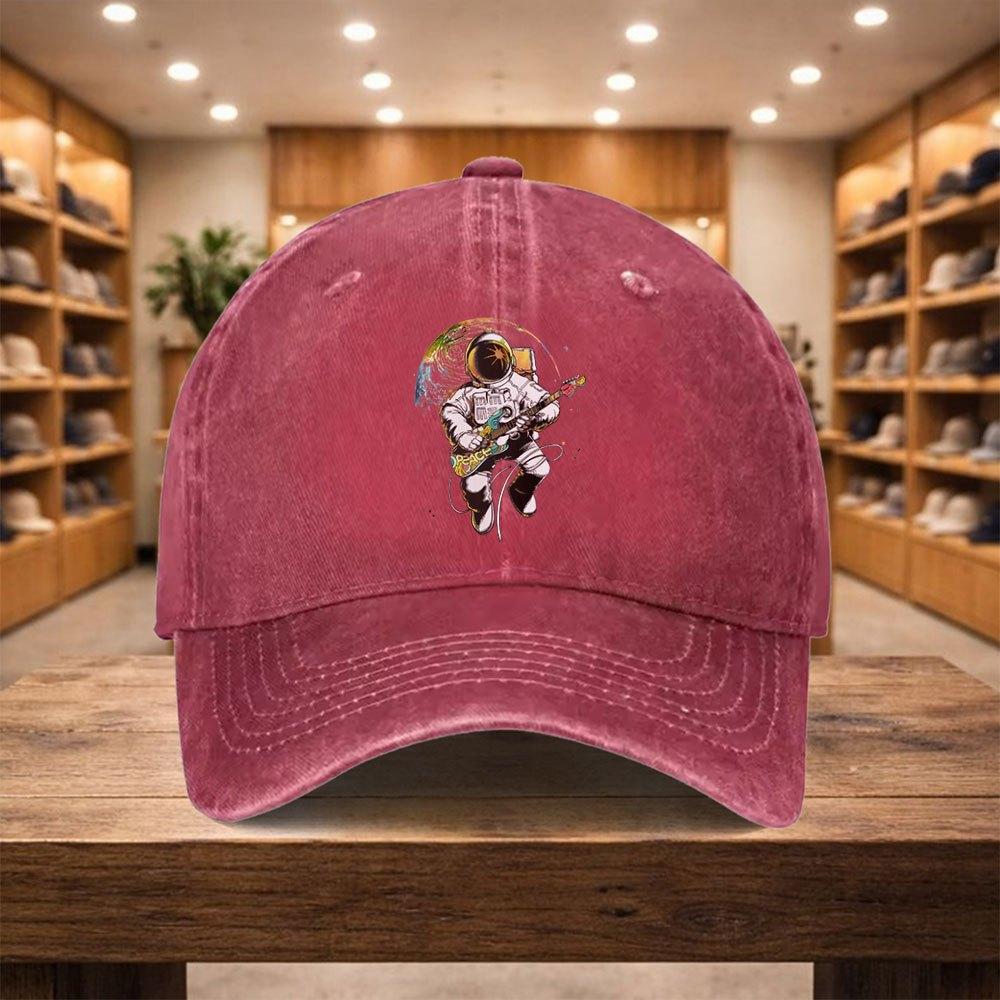 pc Astronaut Playing Electric Guitar Baseball Cap Adjustable Snapback Hat Suitable for Travel Streetwear Themed Parties Li