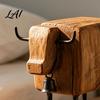 Cute Sheep Statue for Entryway Rustic Figurine with Bell Faux Wood Resin Farmhouse Lamb Statue Stable Sculpture Table Vintage Country Style Desktop