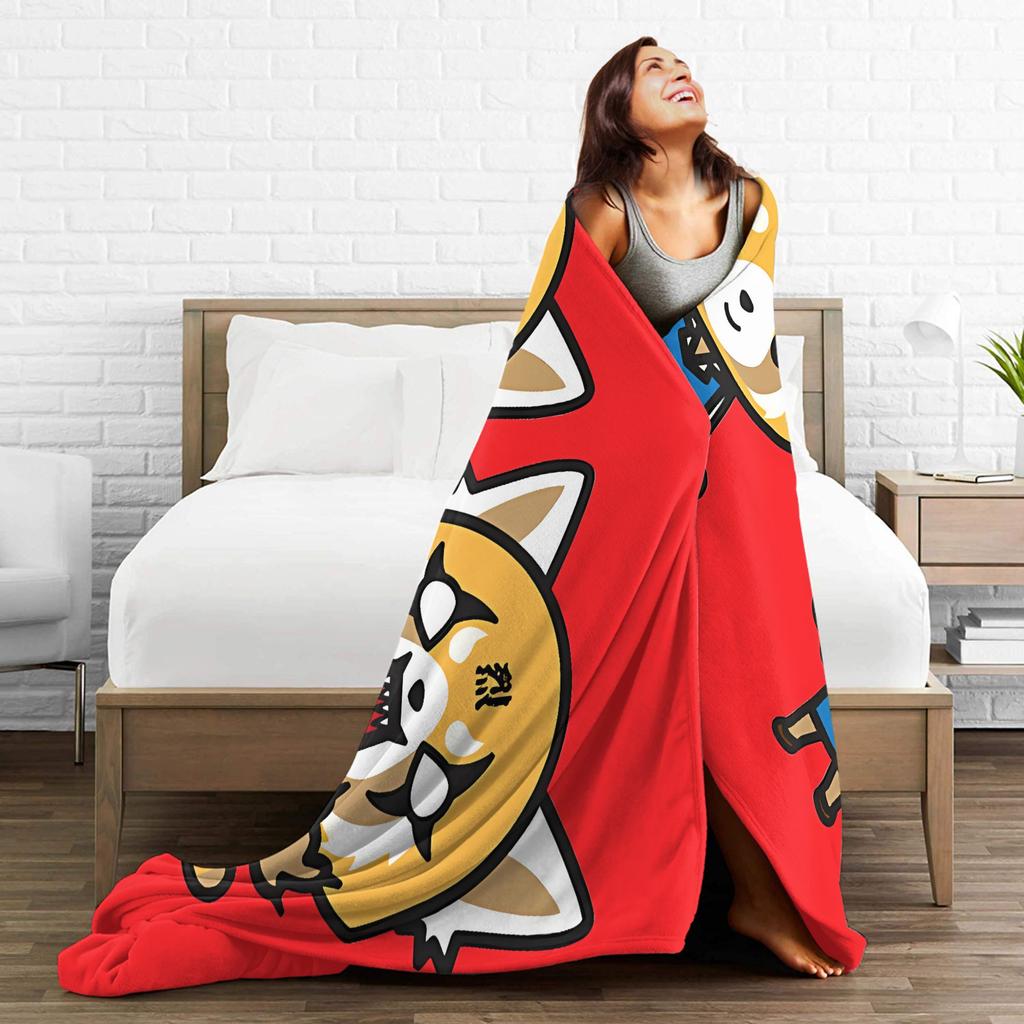 Soft Warm BlanketBoy Girl Travel Aggretsuko Throw Blanket Flannel Bedspread For Couch Chair Sofa Bed Graphic Sofa Bed Cover