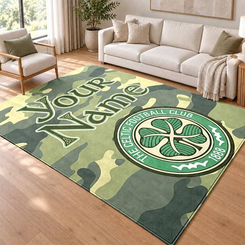 Celtic Football Club Custom Name Personalized Rug Non‑Slip Doormat Floor Carpet Housewarming Birthday Gift for Family Friends