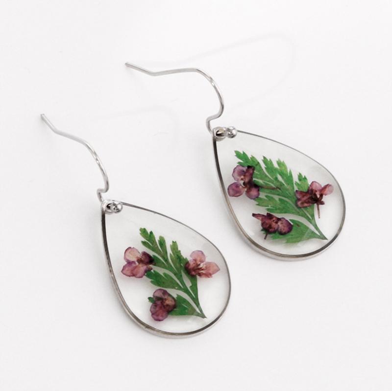 1 пара сережек в форме капли из сухоцвета Вечный цветок Сухоцвет Babysbreath Вербена Василек Уникальный натуральный цветок