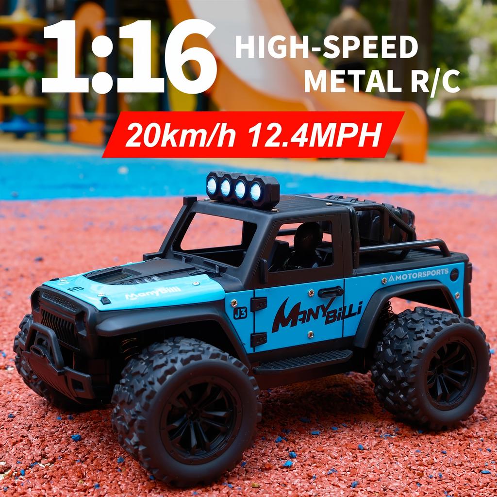 1:16 Scale Metal Remote Control Cars 2WD High-Speed RC Vehicle 20Km/H 2.4Ghz With Light RC Car For Kids Boys Gifts