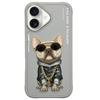 NIMMY for iPhone 16 Case Embroidery PU Leather+PC+TPU Phone Cover - Pink Cat