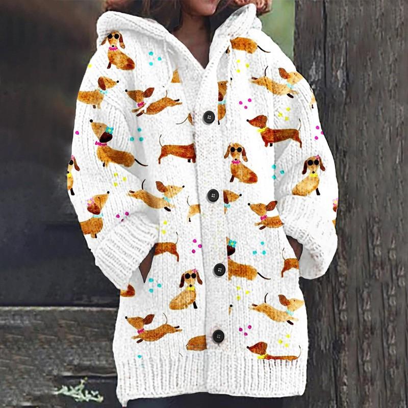 Womens 3D Animal Print Hooded Sweatshirt Casual Open Front Jacket