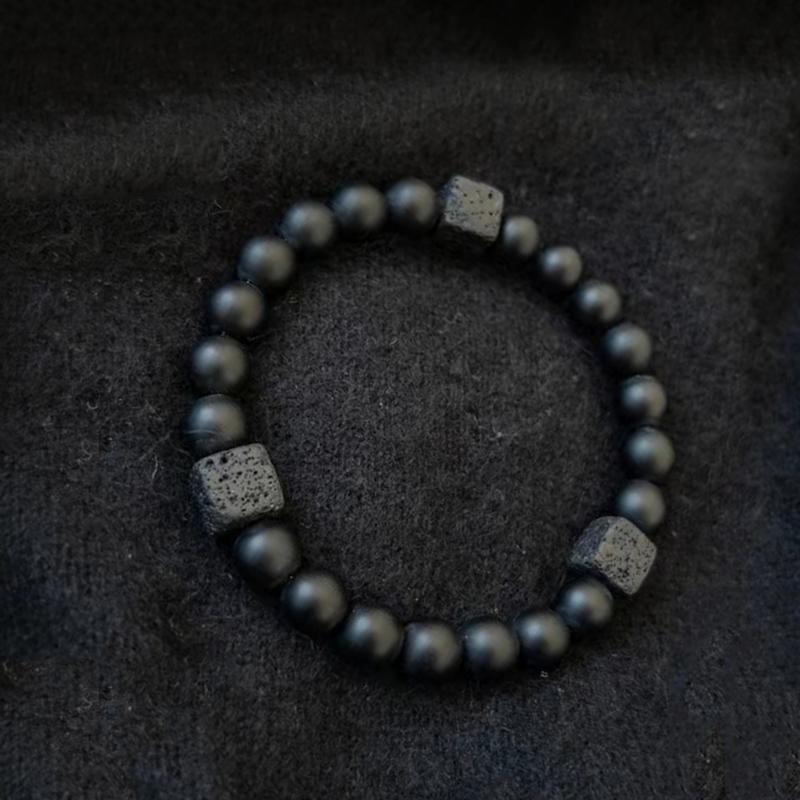 Black Matte Onyx with Cube Lava Bracelet Yoga Balance Energy Stretch Bracelet Men Women Natural Gemstone Healing Jewelry
