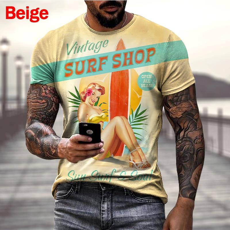 Classic Vintage Summer Men's T-shirt Motorcycle Girl 3D Printed Hip Hop Street Short Sleeve Fashion Casual Loose Oversized Top