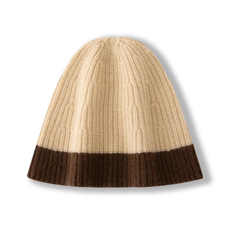 Женская шапка-бини из 100% чистого кашемира, двухцветная, с цветными блоками, вязаная, зимняя, теплая, мягкая, свободная шапка-чулок, аксессуар для холодной погоды