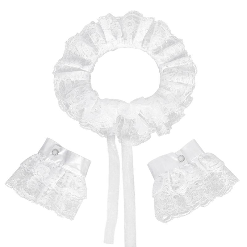 Elizabethan Chiffon Ruffle Collar Cuff Sleeves for Medieval Costume Detachable for Historical Reenactments and Event