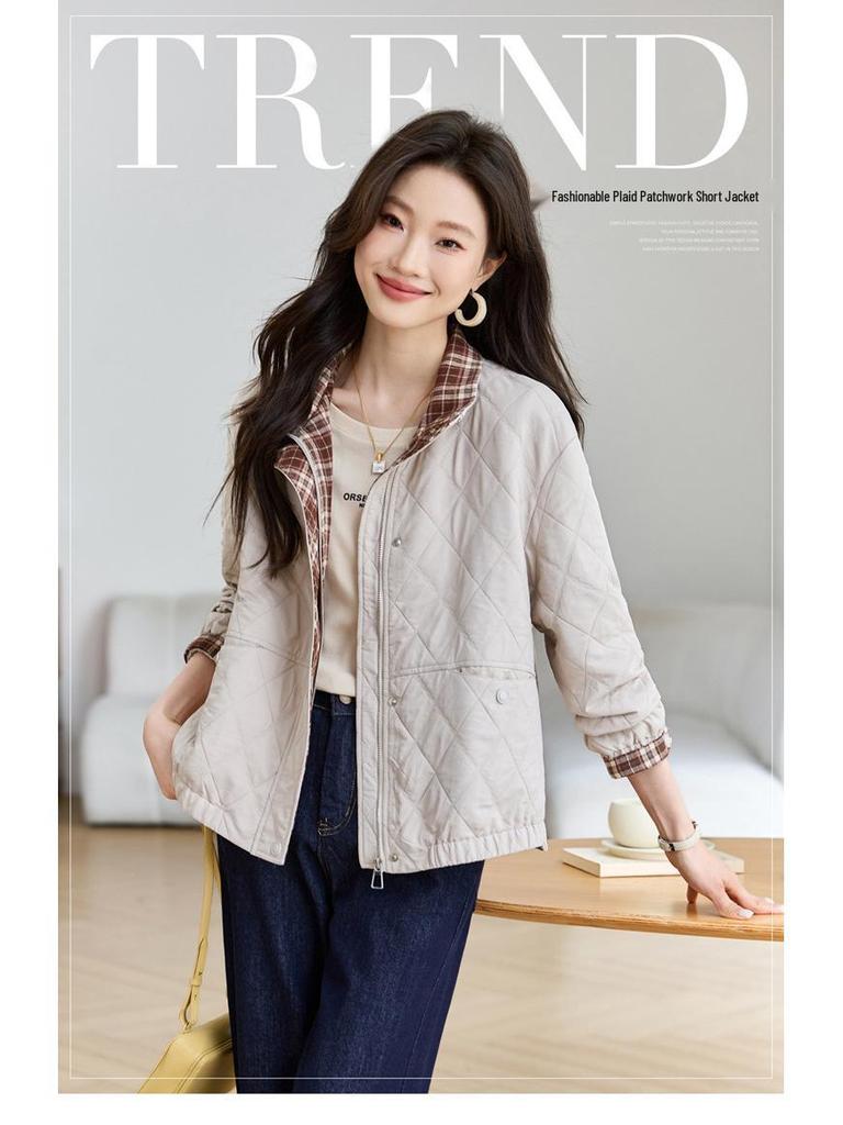 Трендовая клетчатая куртка пэчворк для миниатюрных женщин, стройнящая