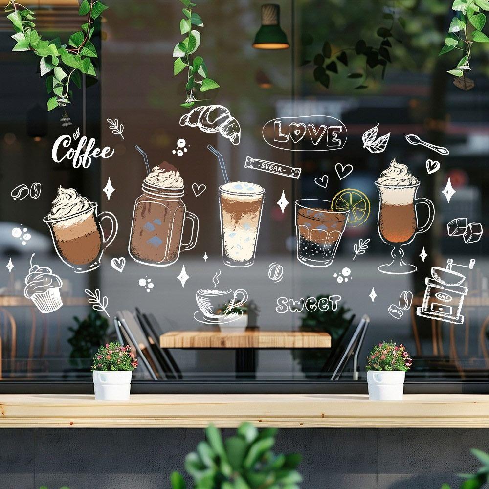 Cartoon Ice Cream Static Window Sticker Milk Tea Cup Glass Door Decals Home Decoration