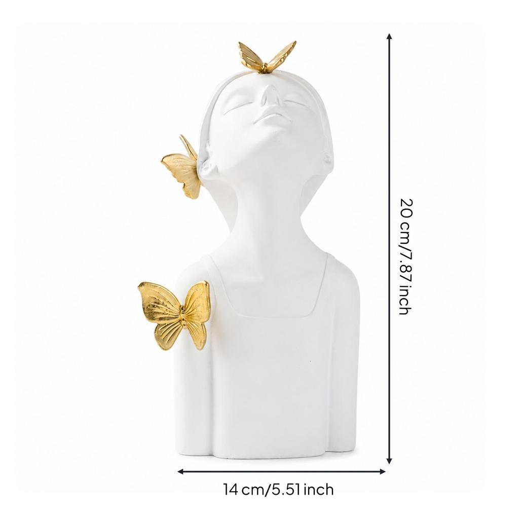 Resin Figurine with Butterflies White Girl Statue Butterfly Pastel for