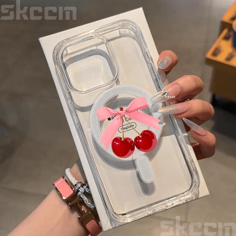 For Magsafe Wireless Charger Case For Samsung Galaxy S25 S24 S23 Ultra S22 Plus S21 FE S20 Cute Cherry Print Phone Cover