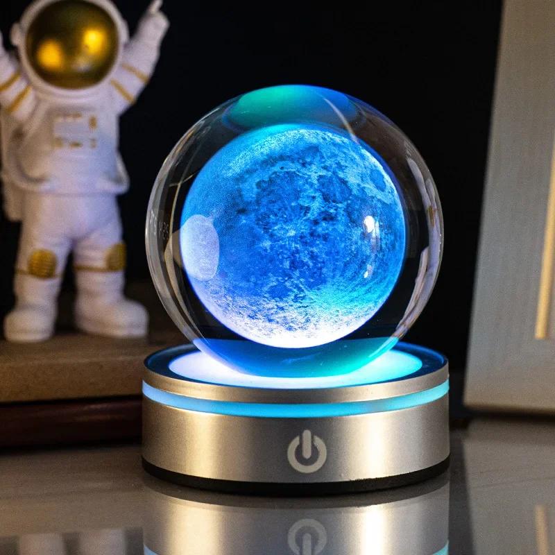 Хрустальный шар, ночные огни, светящаяся планета, галактика, астронавт, 3D RGB, лунная настольная лампа, атмосферная лампа, настольные украшения, подарки для детей
