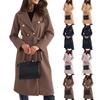 Women's Solid Color Lapel Medium Length  Fashion Solid Color Double Breasted Lace Wool Coat Coat