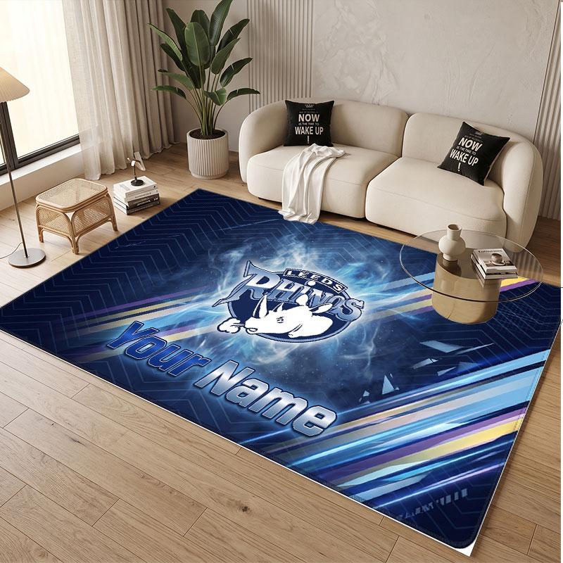 Custom Rug Leeds Rhinos Pattern Print Name Text Soft Non‑Slip Floor Carpet for Home Indoor Decoration