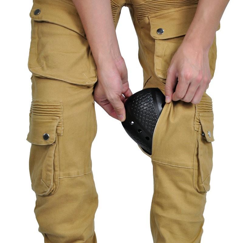 Mens Motorcycle Riding Pants With Tactical Pockets Stretch Cotton Blend Protective Gear