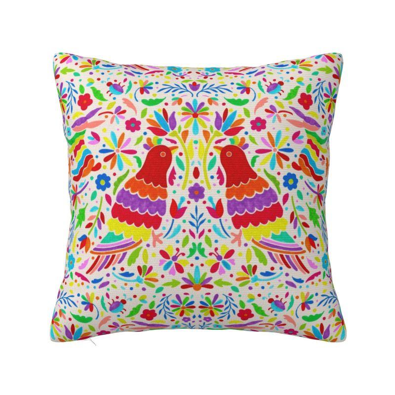 Mexican Otomi Floral Composition Art Modern Throw Pillow Cover Living Room Decoration Folk Flowers Pattern Chair Cushion