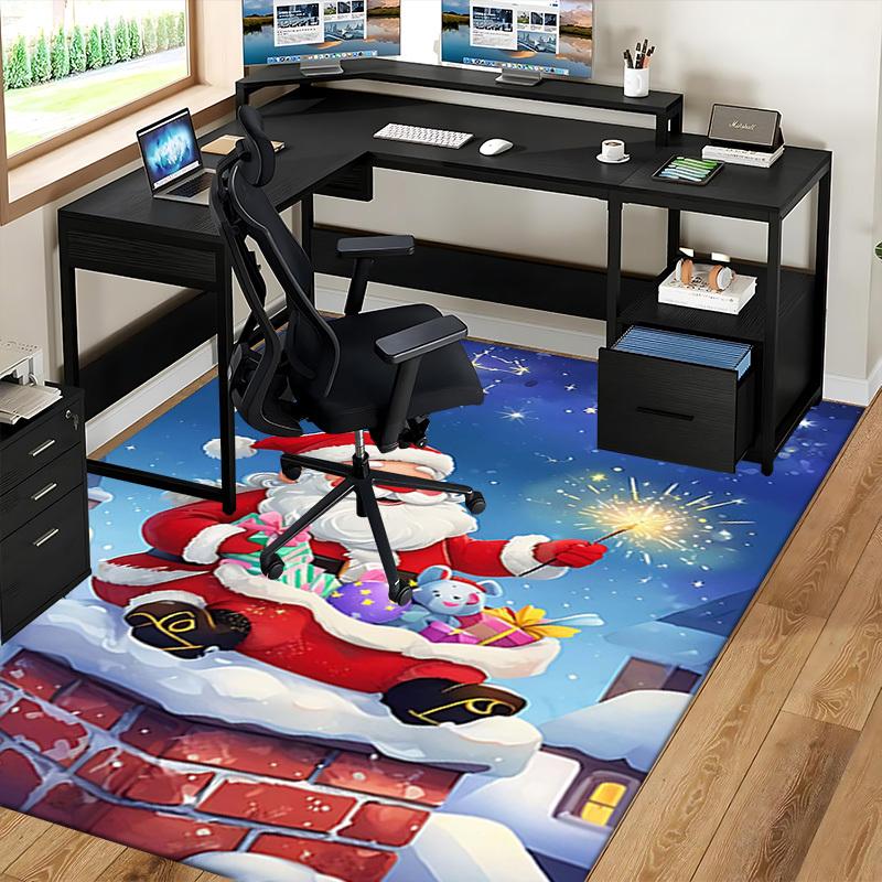 Christmas Santa Claus Chair Mat - Anime Cartoon Design, Non-Slip Carpet for Office, Home Decor, Living Room, Bedroom, Game Room & Dormitory.R035