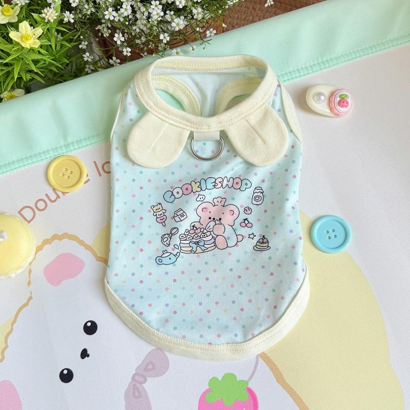 Pet Vest Small Dogs Cats Lightweight Cotton Cartoon Print Pastel Color Sleeveless Harness Style