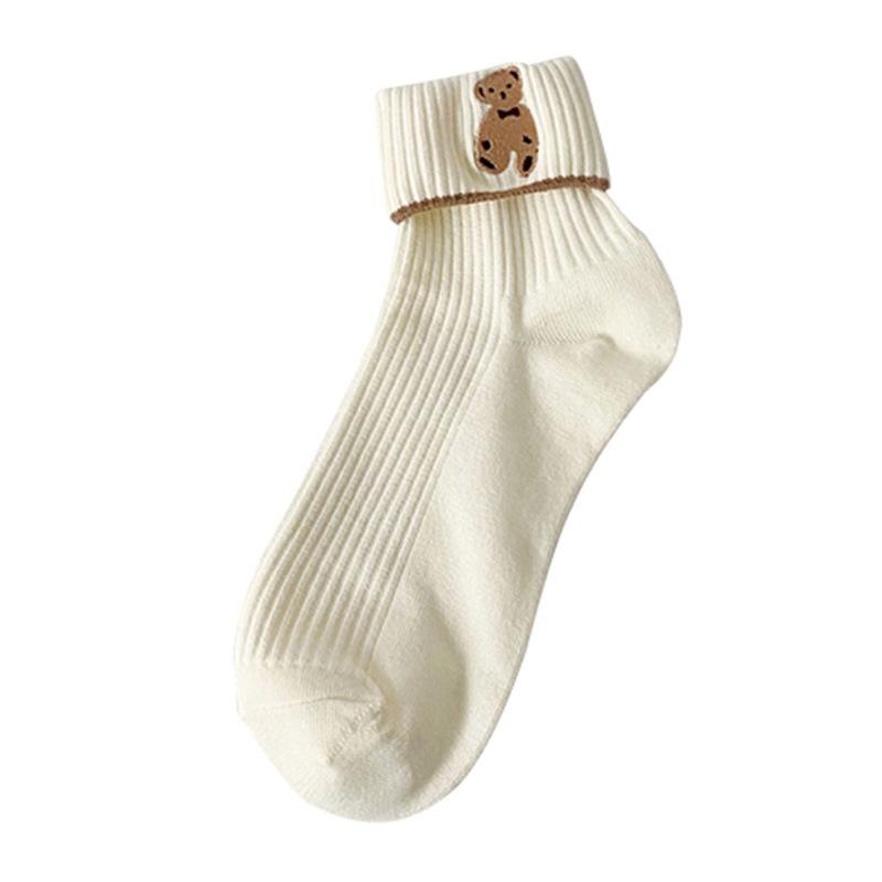 Хлопковые носки с вышитым медведем, дезодорирующие носки, женские длинные носки для средней школы, милые японские длинные носки